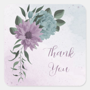 romantic dusty purple and blue flowers square sticker