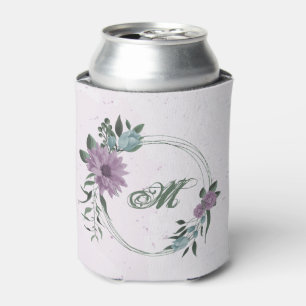 romantic dusty purple & blue floral can cooler