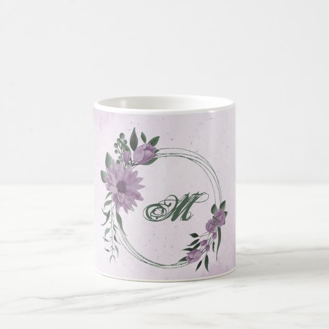 romantic dusty purple flowers greenery coffee mug (Center)