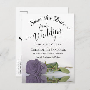 Romantic Dusty Purple Rose Wedding Save the Date Announcement Postcard