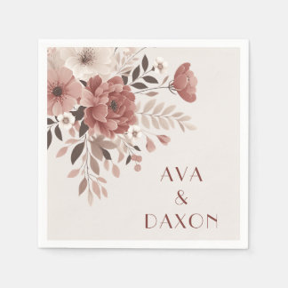 Romantic Dusty Rose & Blush Floral Wedding Napkin