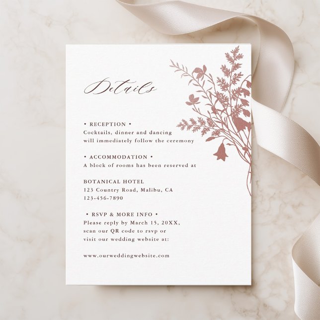 Romantic Dusty Rose Botanical Wedding Details Enclosure Card (Creator Uploaded)