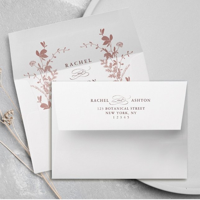 Romantic Dusty Rose Botanical Wedding  Envelope (Inside & Back)