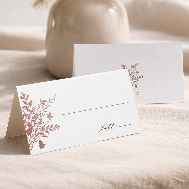 Romantic Dusty Rose Botanical Wedding Place Card (Front & Back)