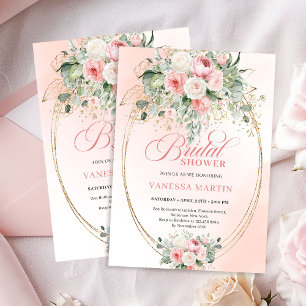 Romantic Dusty Rose Eucalyptus Gold Bridal Shower Invitation