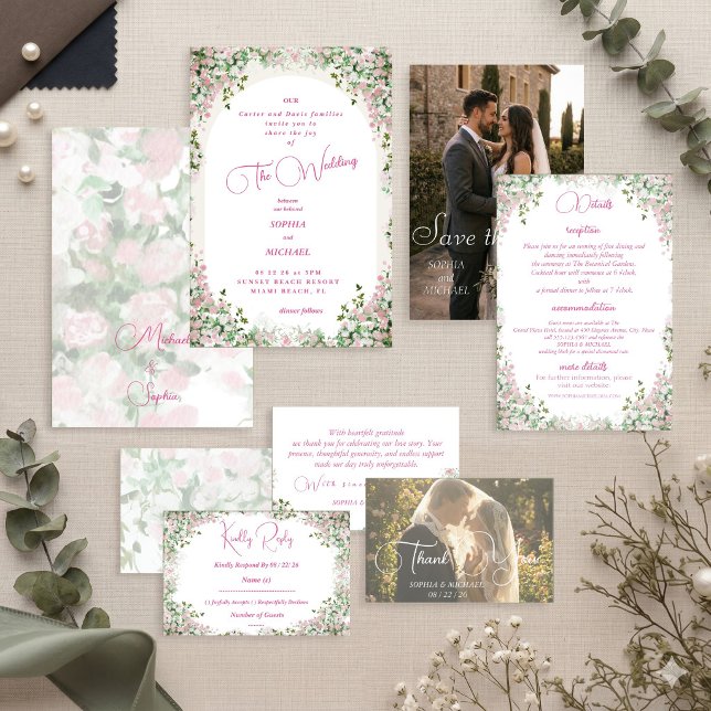 Romantic Dusty Rose Floral Arch Wedding Invitation (Creator Uploaded)