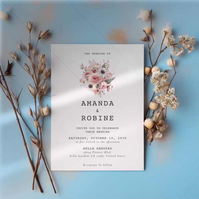 Romantic Dusty Rose Floral Wedding Invitation (Creator Uploaded)