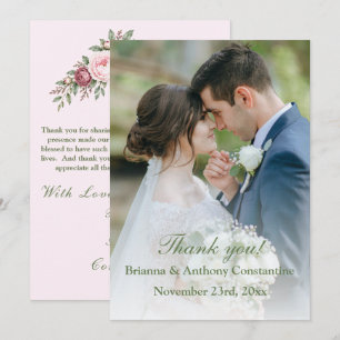 Romantic dusty rose pink peony botanical Thank you Invitation