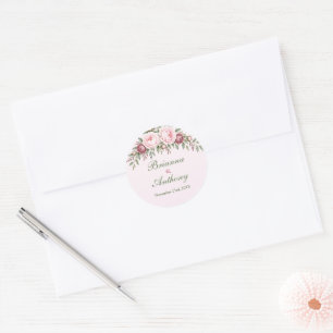 Romantic dusty rose pink peony botanical wedding classic round sticker