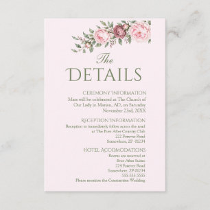 Romantic Dusty Rose Pink Peony Botanical Wedding Enclosure Card