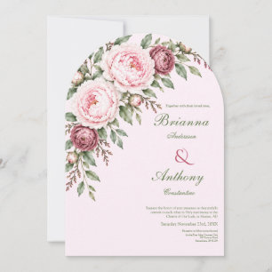 Romantic Dusty Rose Pink Peony Botanical Wedding Invitation