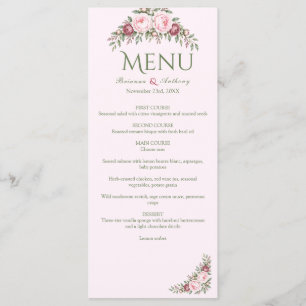 Romantic dusty rose pink peony botanical wedding menu