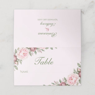 Romantic Dusty Rose Pink Peony Botanical Wedding Place Card