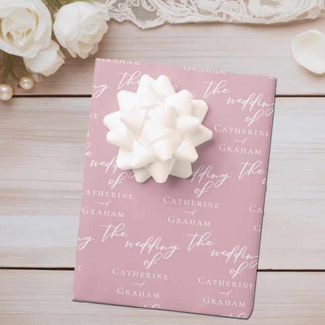 Romantic Dusty Rose Pink Personalised Wedding Wrapping Paper Sheet (Creator Uploaded)