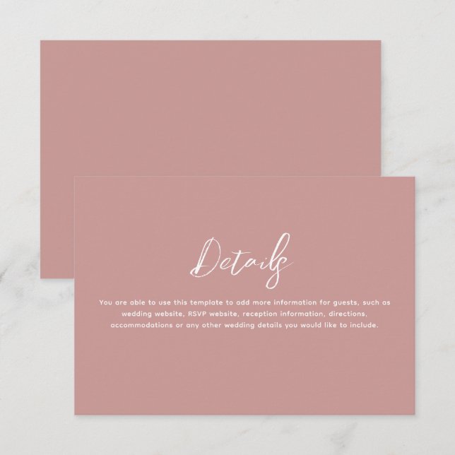Romantic Dusty Rose Wedding Details Enclosure Card (Front/Back)