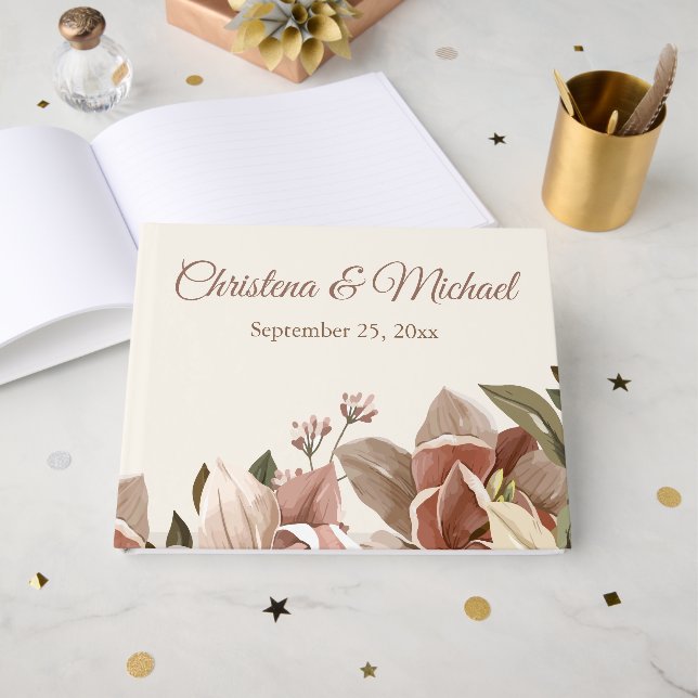 Romantic Dusty Rose Wedding Guest Book (Front Open)
