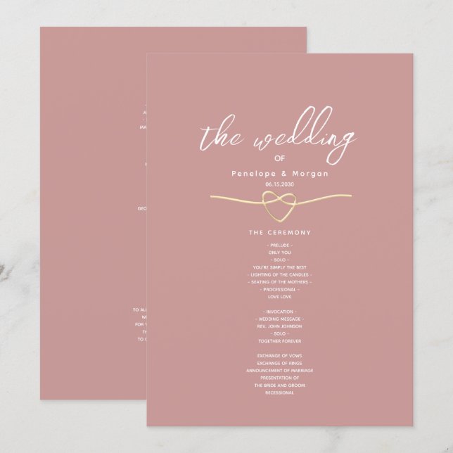 Romantic Dusty Rose Wedding Program Programme (Front/Back)