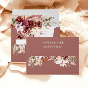 Romantic Dusty Rosewood Floral Wedding Envelope