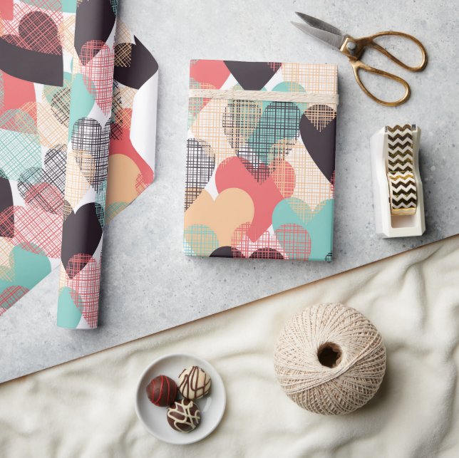 Romantic Earth Colour Hearts Wrapping Paper (Crafts)