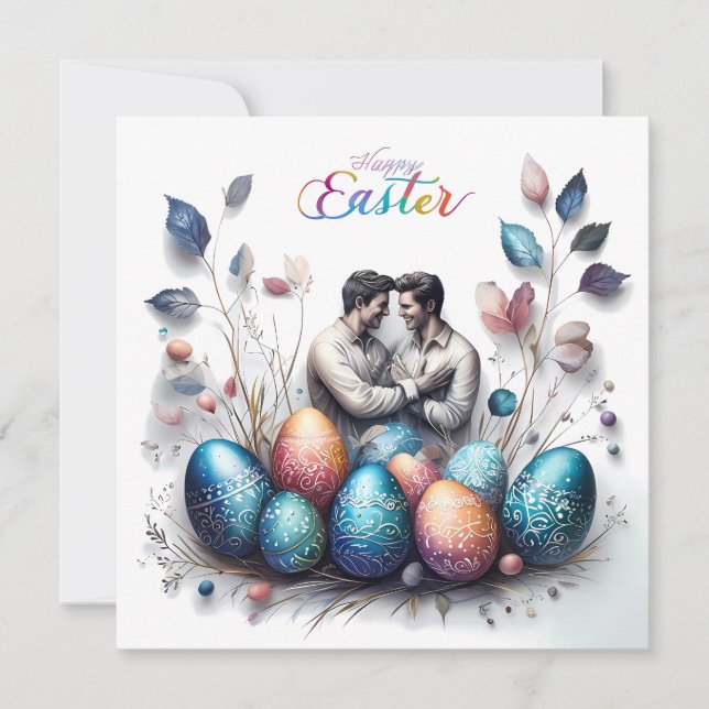Romantic Easter Card with Loving Couple & Elegant (Front)
