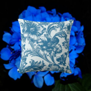 Romantic Elegance Blue Floral Cushion