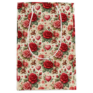 Romantic Elegance: Roses and Hearts Medium Gift Bag