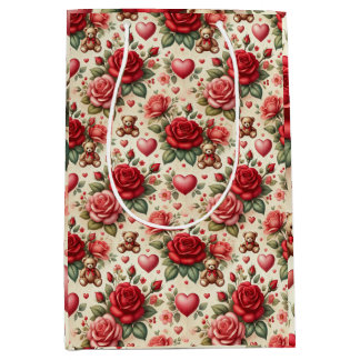 Romantic Elegance: Roses and Hearts Medium Gift Bag