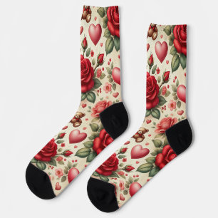 Romantic Elegance: Roses and Hearts Socks