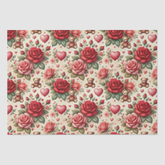 Romantic Elegance: Roses and Hearts Tissue Paper