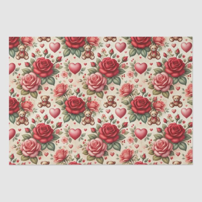 Romantic Elegance: Roses and Hearts Tissue Paper (Front)