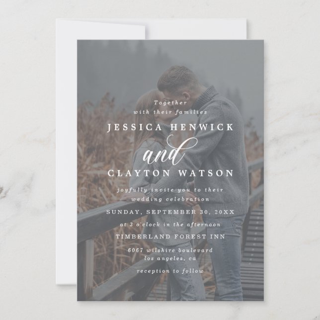 Romantic Elegant 4 Photo Vellum Overlay Wedding Invitation (Front)