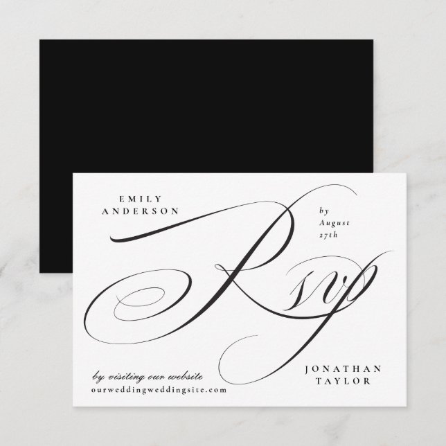 Romantic Elegant Black and White Calligraphy RSVP Card (Front/Back)