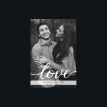 Romantic elegant black and white engagement photo canvas print<br><div class="desc">Personalise and customise this wrapped canvas with your engagement photo (a black and white filter is automatically applied to your picture). Use it as a beautiful signage for your engagement party and wedding which will be a beautiful display for your home. Featuring the word "love" in an elegant typography style,...</div>