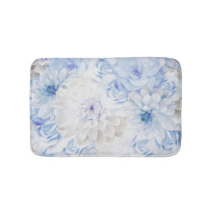Romantic Elegant Blue Floral Painted Bath Mat
