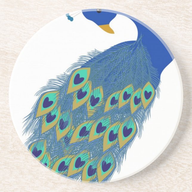 Romantic Elegant Blue Peacock Feathers Coaster (Front)