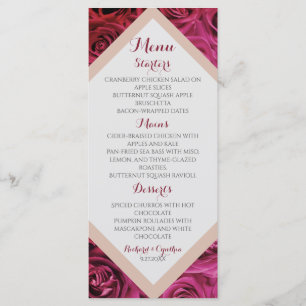 Romantic Elegant Blush Pink Roses Wedding Menu