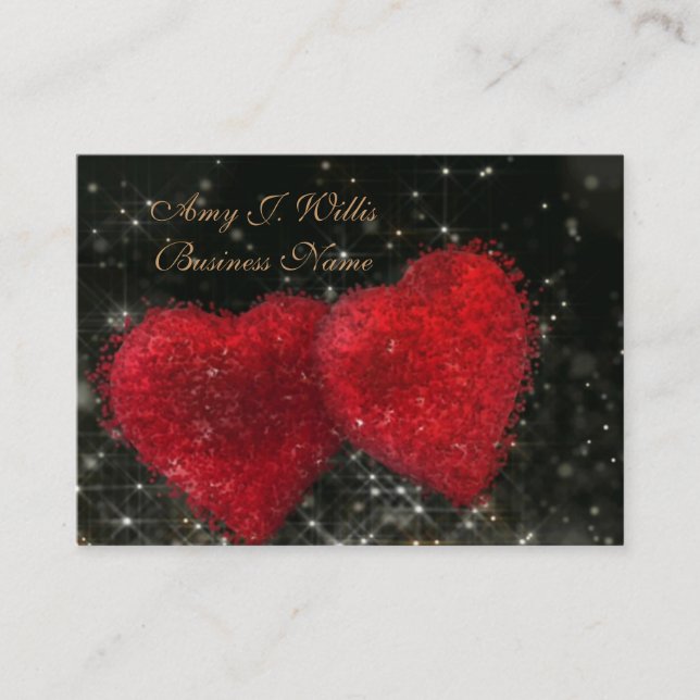 Romantic Elegant Classy  Two Red Hearts Business Card (Front)