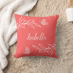 Romantic elegant coral pink floral cushion