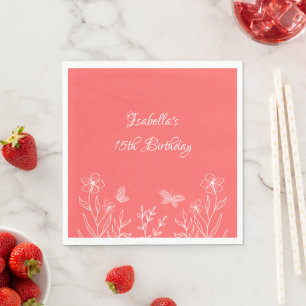Romantic elegant coral pink floral  napkin