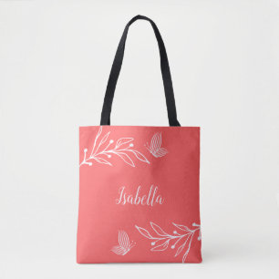 Romantic elegant coral pink floral tote bag