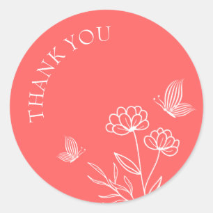Romantic elegant coral pink floral wedding classic round sticker