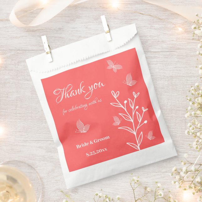 Romantic elegant coral pink floral wedding favour bags (Clipped)