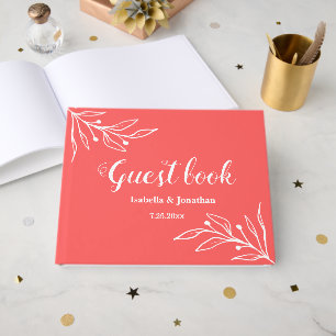 Romantic elegant coral pink floral wedding guest book