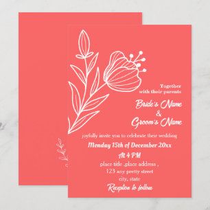 Romantic elegant coral pink floral wedding invitation