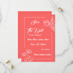 Romantic elegant coral pink floral wedding save the date