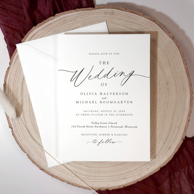Romantic Elegant Delicate Calligraphy Wedding Invitation (Delicate calligraphy adds a romantic touch to this modern minimalist wedding invitation.)