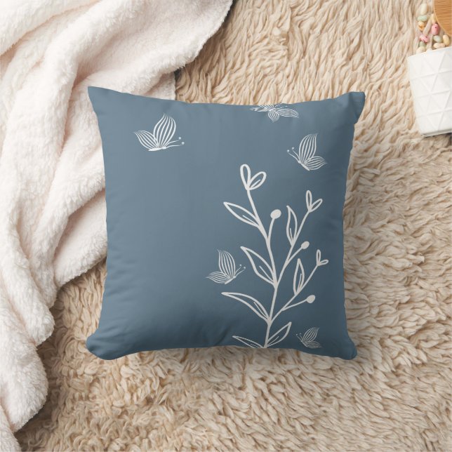 Romantic elegant dusty blue floral  cushion (Blanket)