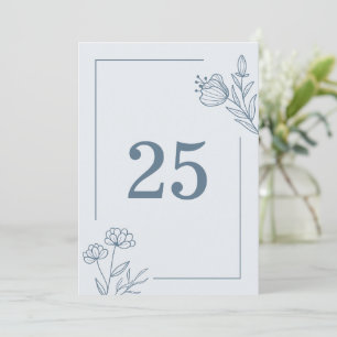 Romantic elegant dusty blue floral table number