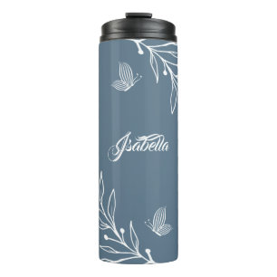 Romantic elegant dusty blue floral thermal tumbler