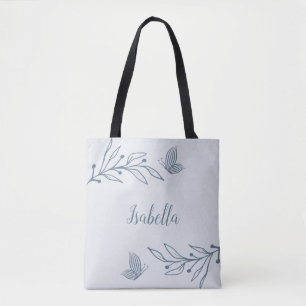 Romantic elegant dusty blue floral  tote bag
